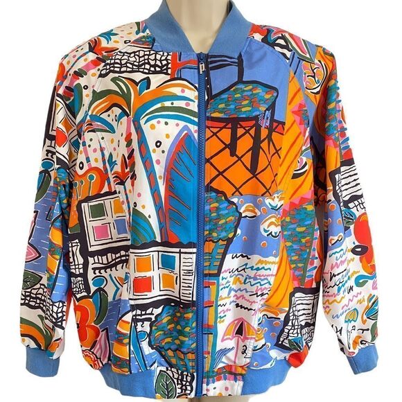 VINTAGE PRINCE 80’s Retro Beach Print Bomber Zip up Jacket - Picture 1 of 12